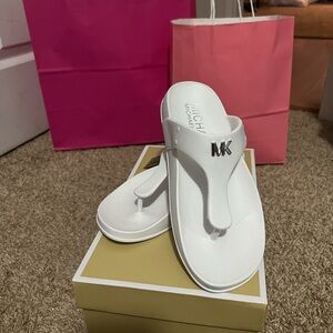 Michael Kors White MK Logo Thong Sandals
